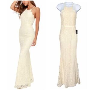 Lulus Zenith Cream Lace Maxi Dress Women's XS Bridal Prom Romantic Lined NEW